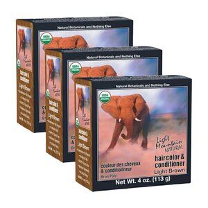New Light Mountain Henna Organic Hair Color Light Brown Hair Dye Pack of 3